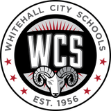 Whitehall City Schools logo featuring ram head and WCS acronym, established 1956, illustrating client partnership.