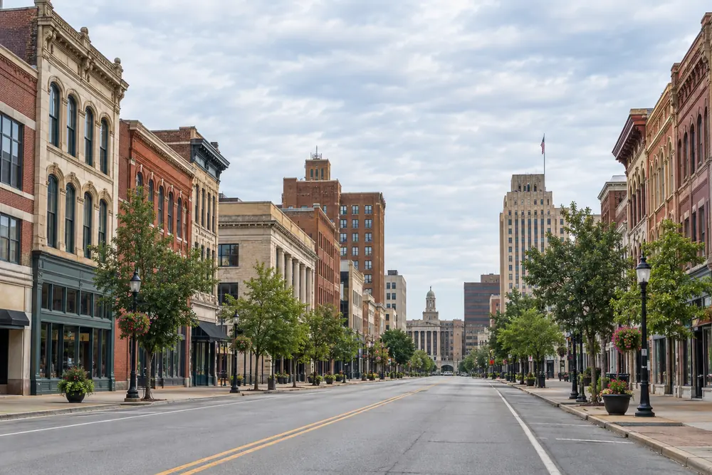 Early twentieth-century commercial buildings on the main street of downtown Canton