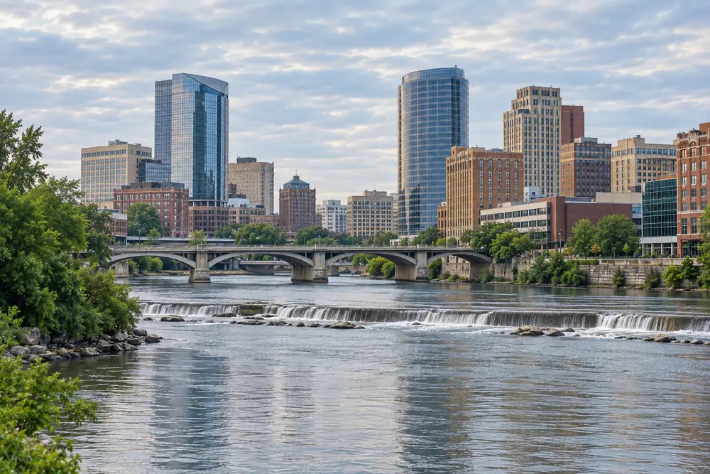 The Grand River and its weirs running through downtown Grand Rapids