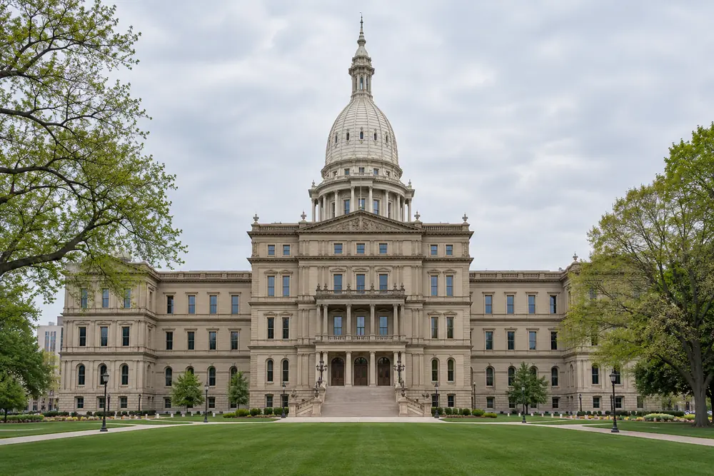 The Michigan State Capitol and its white dome in Lansing