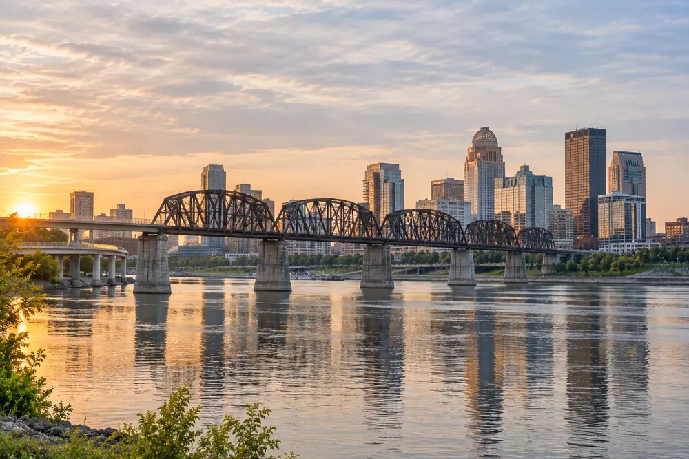The Big Four Bridge and Louisville skyline on the Ohio River waterfront