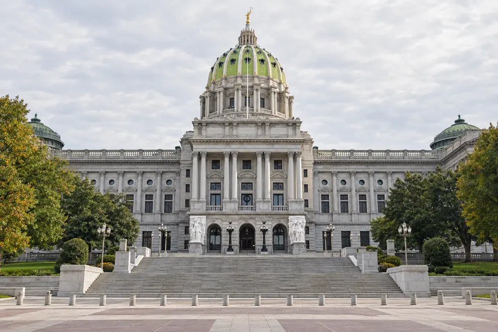 The Pennsylvania State Capitol and its green dome in Harrisburg