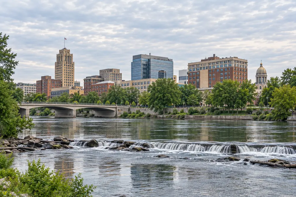 The St. Joseph River running past downtown South Bend