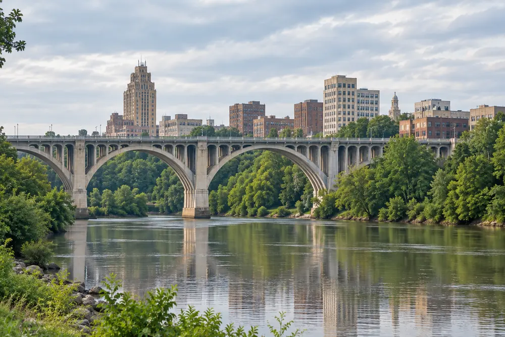The Market Street Bridge arching over the Mahoning River at Youngstown